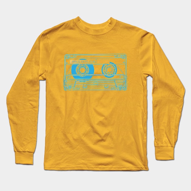 Cassette Tape (Button Blue Lines) Analog / Music Long Sleeve T-Shirt by Analog Digital Visuals